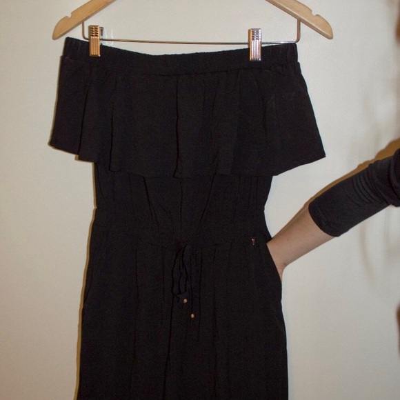 Black Guess Strapless Off-The-Shoulder Jumpsuit - Picture 9 of 10